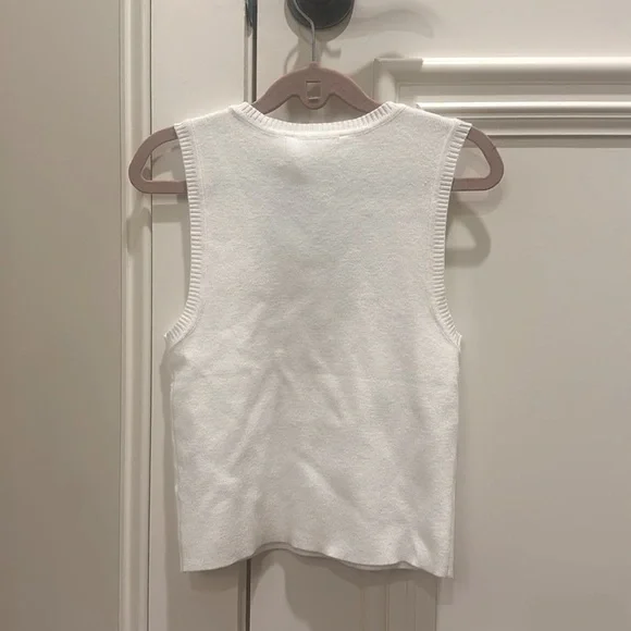 NWT Double Zero Women’s White Ribbed Knit Cropped Tank Top S - Picture 2 of 3